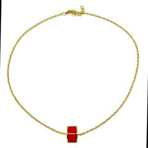 Light Red Tube and Goldtone Chain Necklace